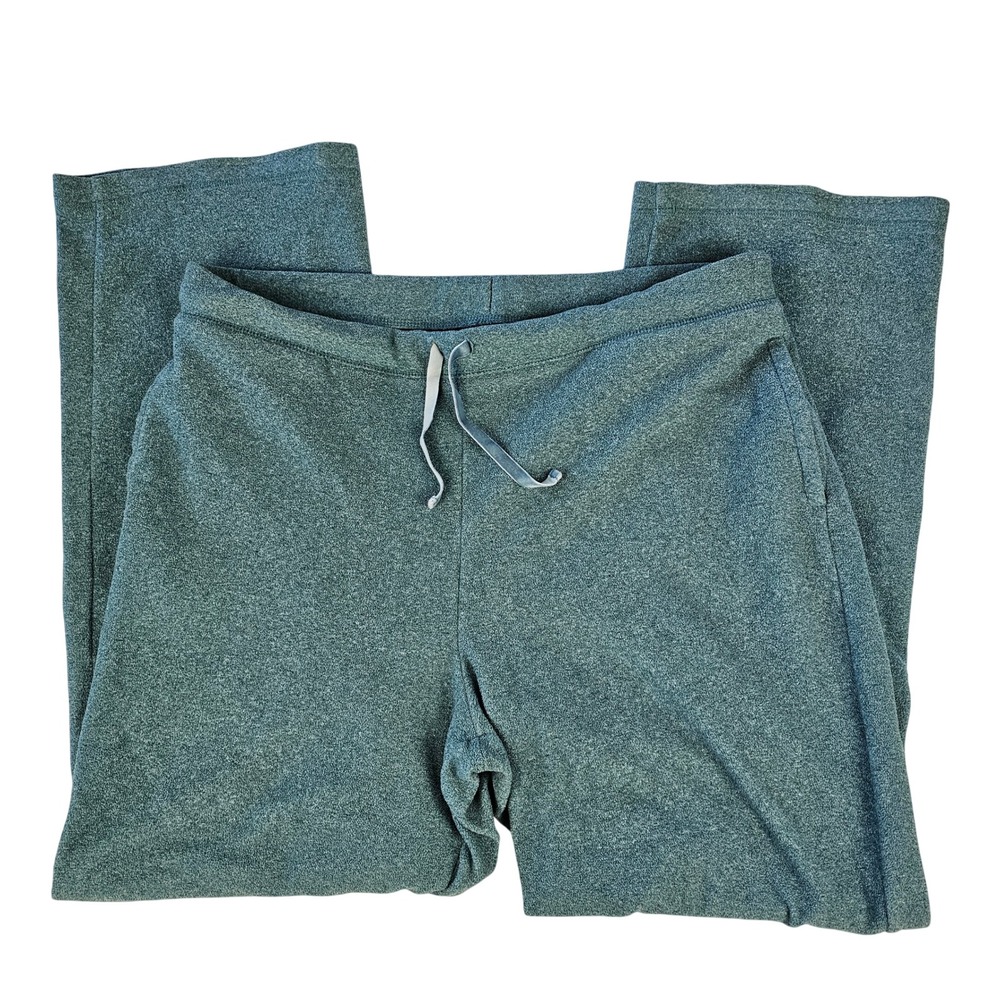 LL Bean Women's Lounge Pants Heathered Green Fleece Wide Leg Drawstring Large